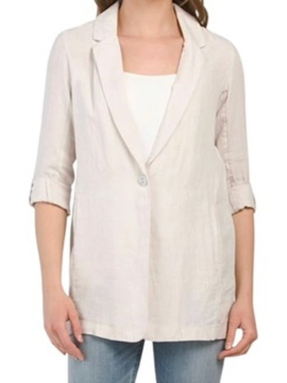 Halston Oversized Linen Single Button Blazer size Medium 100% Linen
